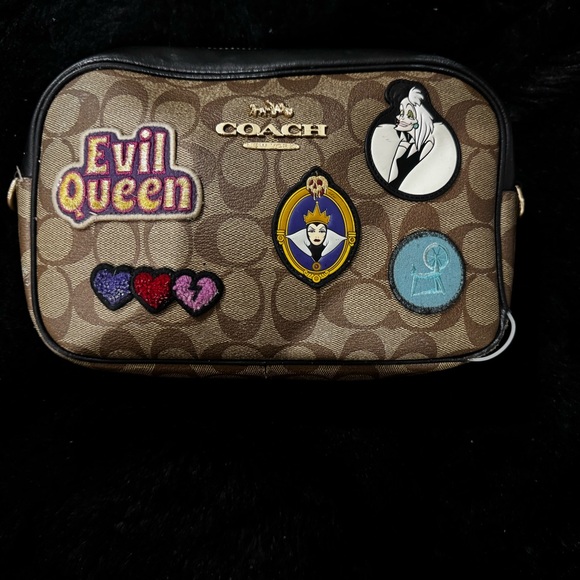 Coach Tan Crossbody Bag with Disney Villains Patches